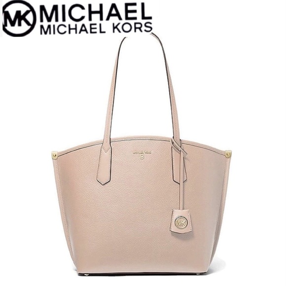 MICHAEL KORS JANE LARGE PEBBLED LEATHER TOTE BAG IN SOFT PINK - Picture 1 of 9